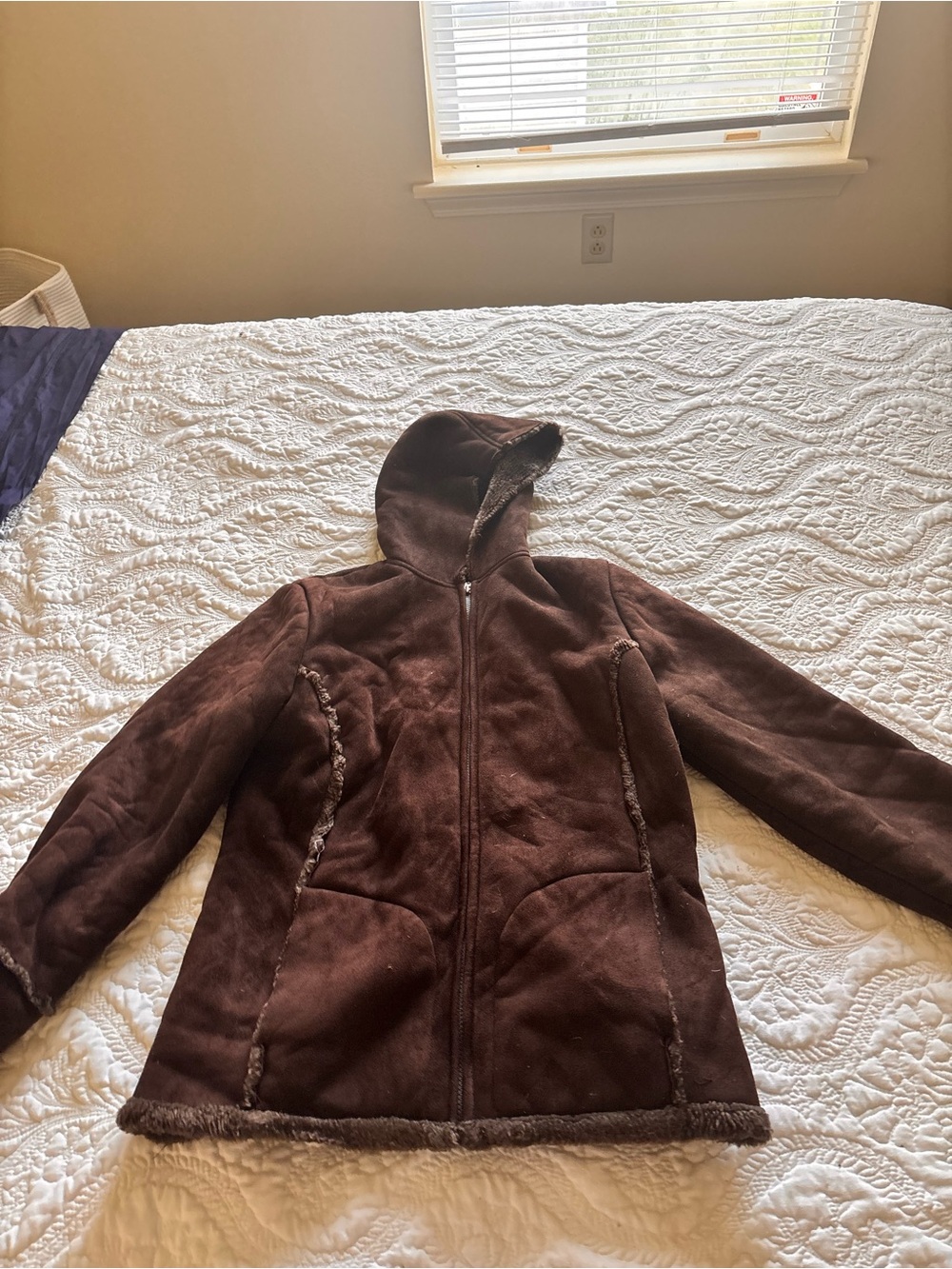 Passport Dark Brown Faux-Suede Hooded Jacket with Shearling Trim